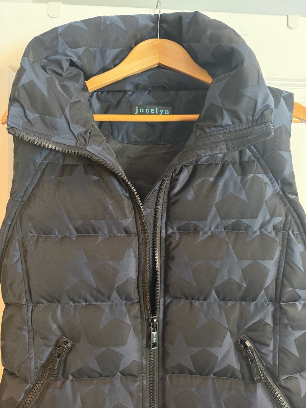NWOT Jocelyn Navy/Black Star Quilted Puffer Vest- Perfect Condition Size Small
